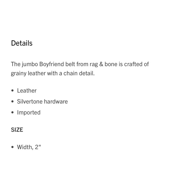 RAG and BONE JUMBO BLACK GENUINE BOYFRIEND BELT W/ SILVER CHAIN DETAIL - Picture 4 of 6